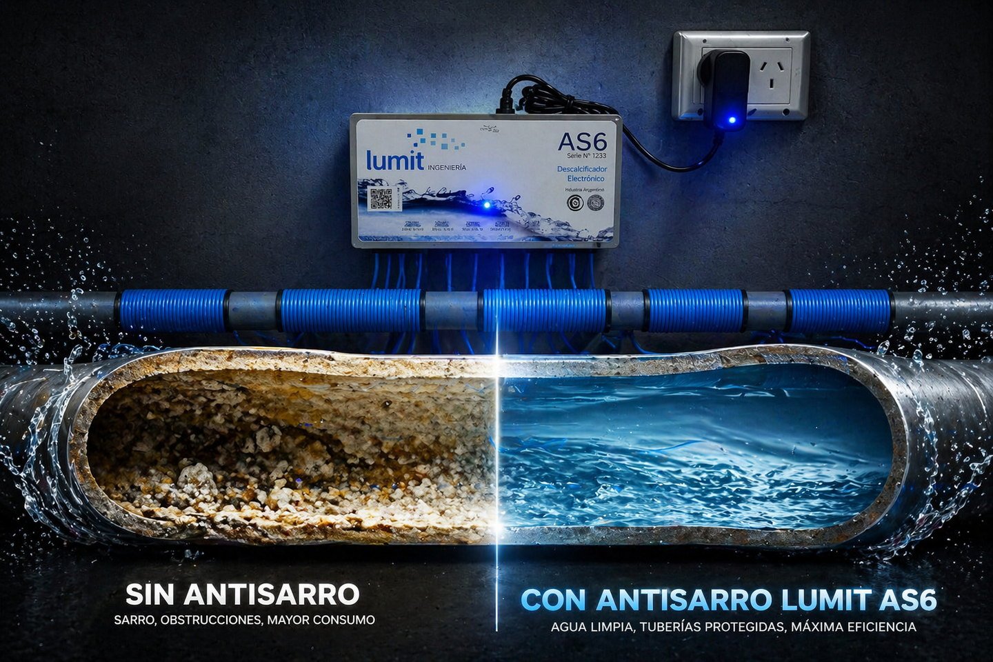Lumit AS6 – antes y después del sarro en cañerías