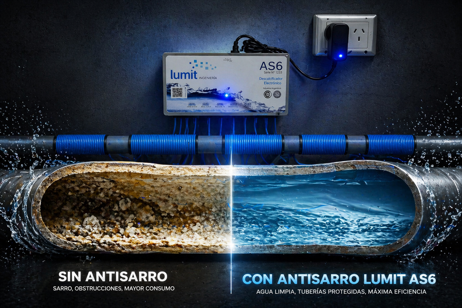 Lumit AS6 – antes y después del sarro en cañerías